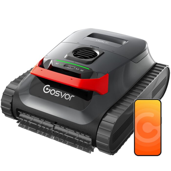 Gosvor (2026 Neu) Poolroboter Wand und Boden, Wasserlinie, Flachzone 4-in-1, Bis zu 200 Min. Laufzeit, Leichtgewicht 6,9 KG, 3μm Ultrafeiner Filter, Poolsuager Akku für Pools bis zu 200 m², Grau