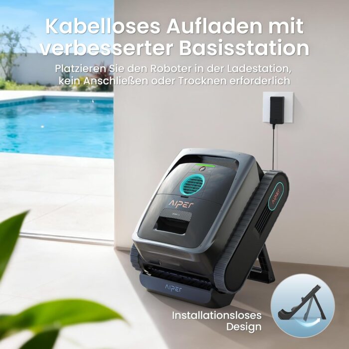 AIPER (2026 Neu) Scuba V3 Poolroboter Akku für Wand und Boden mit KI-Vision, Leichter Poolsauger, Leistungsstarke Saugleistung, 3 μm Filter, Wasserlinienreinigung, für Pools bis zu 200 m²