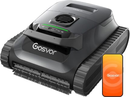 Gosvor (2026 Neu) Poolroboter Wand und Boden, Wasserlinie, Flachzone 4-in-1, Bis zu 200 Min. Laufzeit, Leichtgewicht 6,9 KG, 3μm Ultrafeiner Filter, Poolsuager Akku für Pools bis zu 200 m², Grau