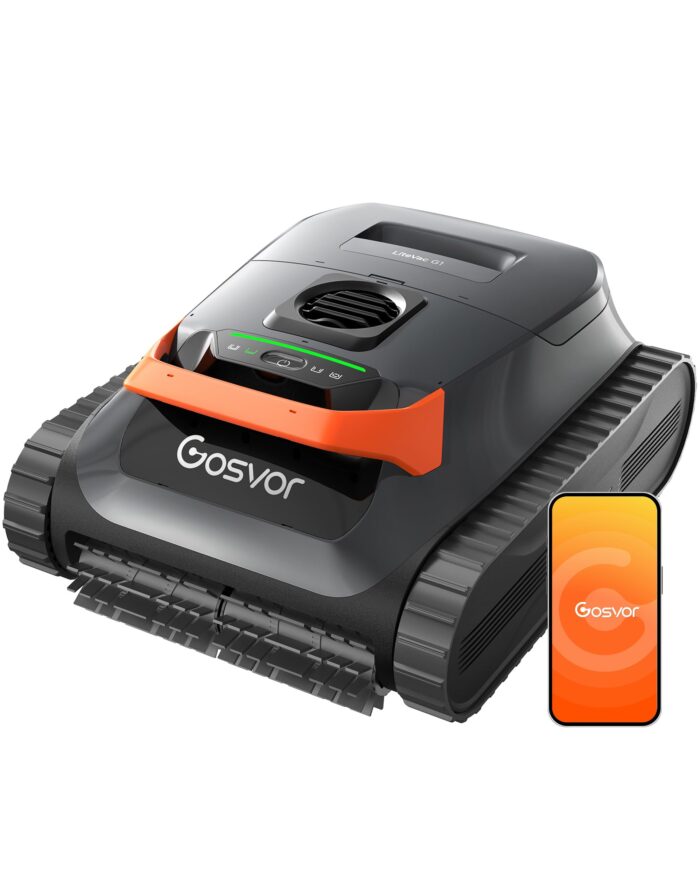 Gosvor (2026 Neu) Poolroboter Wand und Boden, Wasserlinie, Flachzone 4-in-1, Bis zu 200 Min. Laufzeit, Leichtgewicht 6,9 KG, 3μm Ultrafeiner Filter, Poolsuager Akku für Pools bis zu 200 m², Grau