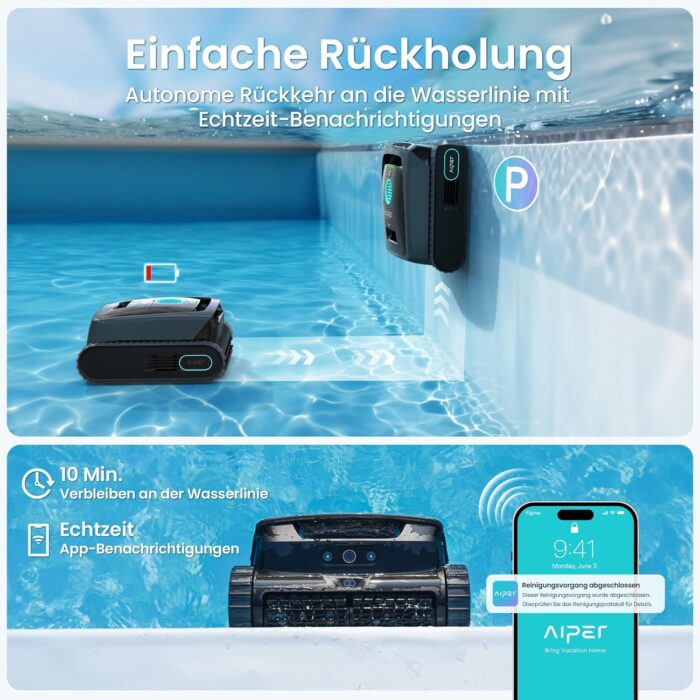 AIPER (2026 Neu) Scuba V3 Poolroboter Akku für Wand und Boden mit KI-Vision, Leichter Poolsauger, Leistungsstarke Saugleistung, 3 μm Filter, Wasserlinienreinigung, für Pools bis zu 200 m²