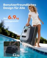 Gosvor (2026 Neu) Poolroboter Wand und Boden, Wasserlinie, Flachzone 4-in-1, Bis zu 200 Min. Laufzeit, Leichtgewicht 6,9 KG, 3μm Ultrafeiner Filter, Poolsuager Akku für Pools bis zu 200 m², Grau