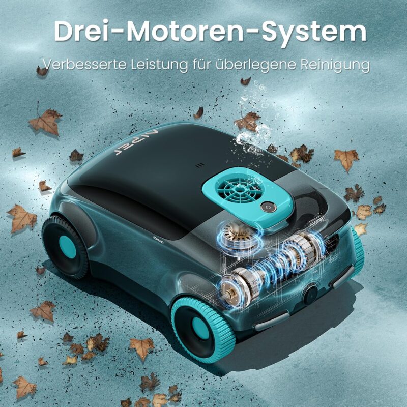 AIPER Kabelloser Poolroboter, Automatische Poolreiniger mit Fortschrittliche Partikelfiltration, 100-130 Minuten Akkulaufzeit, Auto-Park-Technologie, ideal für Oberirdische Pools bis zu 100㎡