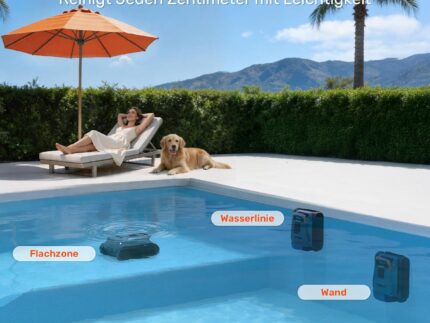 Gosvor (2026 Neu) Poolroboter Wand und Boden, Wasserlinie, Flachzone 4-in-1, Bis zu 200 Min. Laufzeit, Leichtgewicht 6,9 KG, 3μm Ultrafeiner Filter, Poolsuager Akku für Pools bis zu 200 m², Grau
