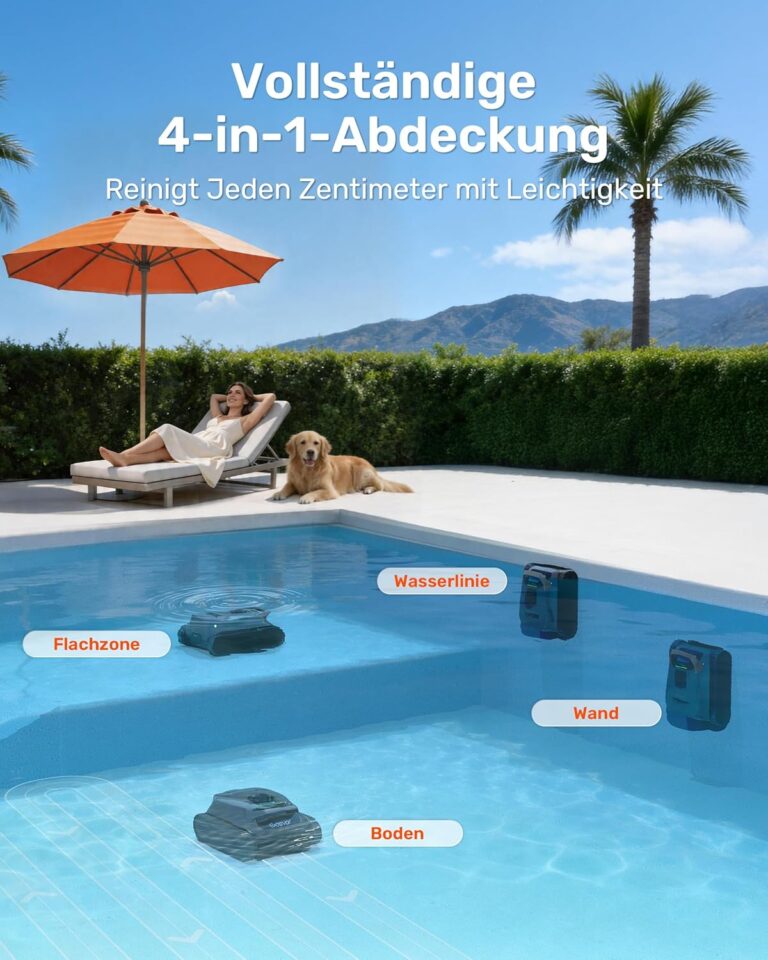 Gosvor (2026 Neu) Poolroboter Wand und Boden, Wasserlinie, Flachzone 4-in-1, Bis zu 200 Min. Laufzeit, Leichtgewicht 6,9 KG, 3μm Ultrafeiner Filter, Poolsuager Akku für Pools bis zu 200 m², Grau