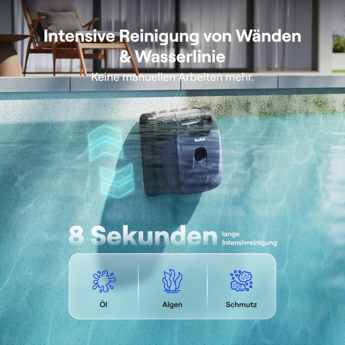 Beatbot (2026 Neu) Sora 10 Poolroboter Akku Boden und Wand, Reinigt Wasserlinie & Plattformen, 25700 LPH Saugleistung, smartes Wasserlinien-Parken, 5L Filterkorb, bis zu 5 Std. Laufzeit, Tiefblau