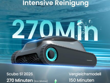 (2026 Upgrade) AIPER Scuba S1 Poolroboter Boden und Wand, Wasserlinienreinigung, Doppelfiltration, 270 Min Laufzeit, Intelligente Navigation, App-Steuerung & OTA-Updates für Einbau- und Aufstellpools